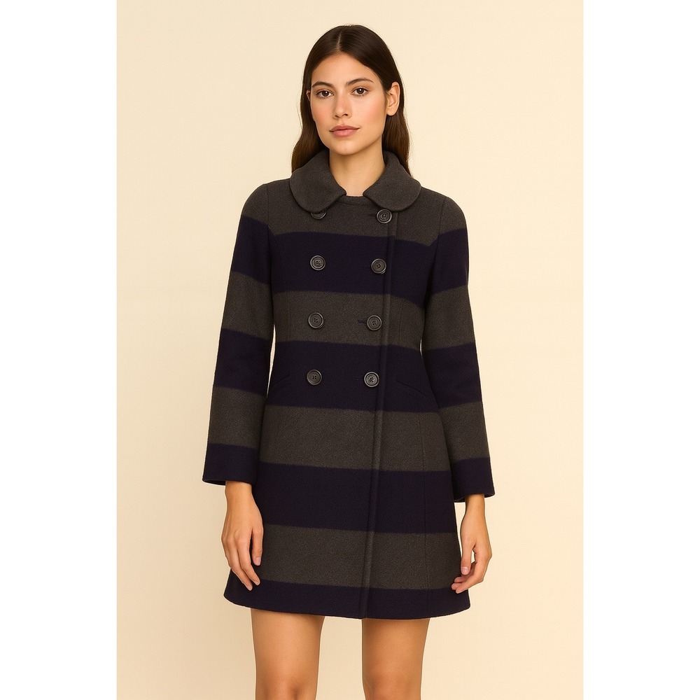 J. Crew Rugby Stripe Wool Peacoat in Gray &‎ Navy sz 12